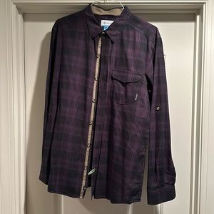 Men’s Columbia Button Down Purple Cheque Size L